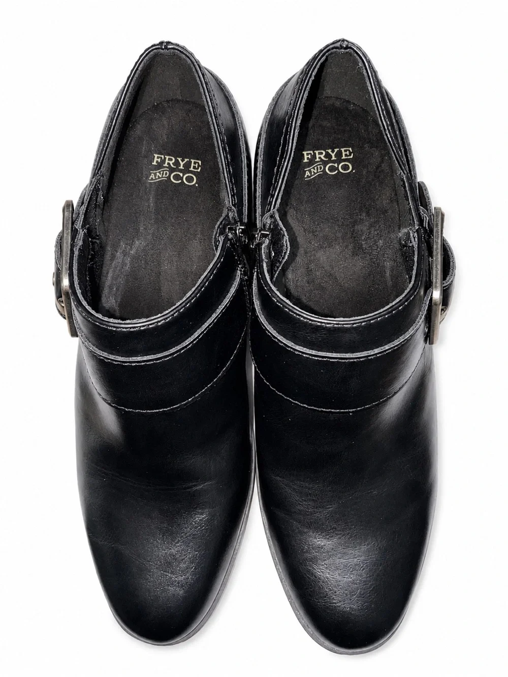 Frye & Co. Berlyn Black Faux Leather Buckle Ankle Booties Women’s Size 9M